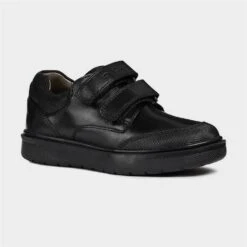 Geox J Riddock Kids Black Leather Shoe Sizes 32-39